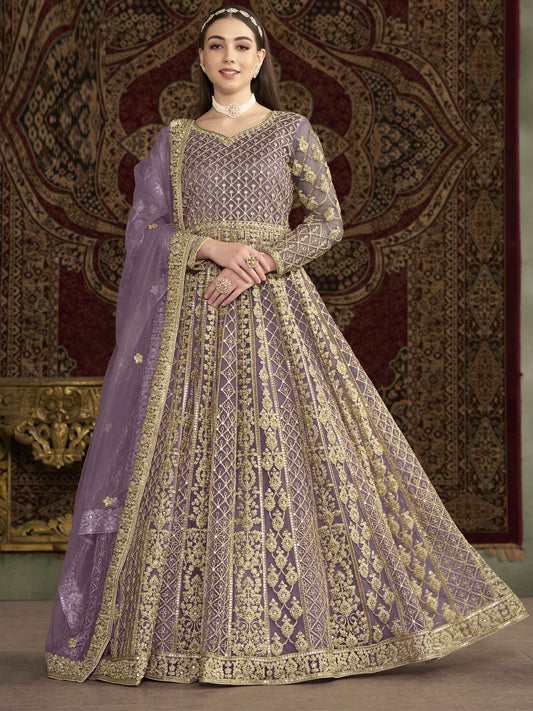 Lavender Traditional Embroidery Wedding Anarkali Suit