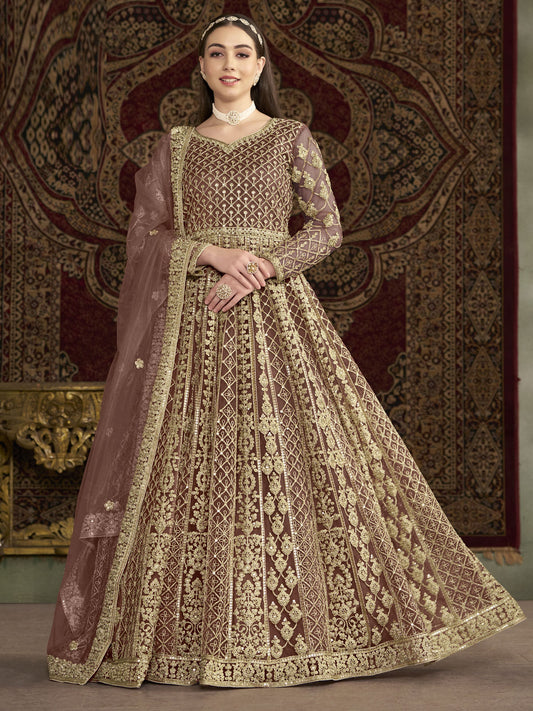 Rose Pink Traditional Embroidery Wedding Anarkali Suit