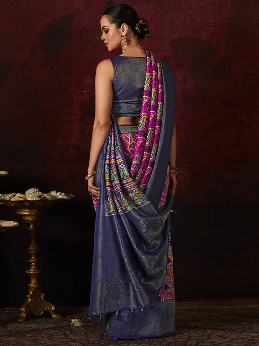 Rani Pink Patola Printed Silk Function Wear Saree With Blouse