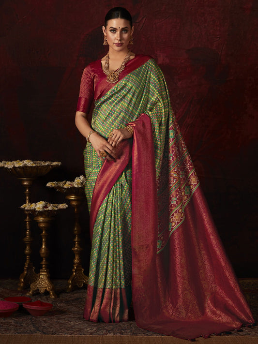 Green Digital Printed Silk Event Wear Saree With Blouse