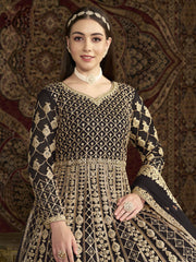 Black All Over Embroidered Net Wedding Anarkali Gown