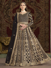 Black All Over Embroidered Net Wedding Anarkali Gown