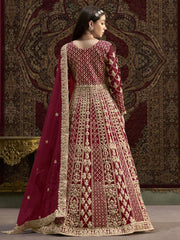 Maroon All Over Embroidered Net Wedding Anarkali Gown