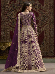 Purple All Over Embroidered Net Wedding Anarkali Gown