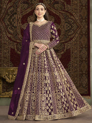 Purple All Over Embroidered Net Wedding Anarkali Gown