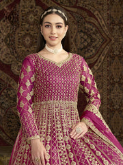 Pink All Over Embroidered Net Wedding Anarkali Gown