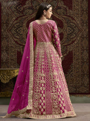 Pink All Over Embroidered Net Wedding Anarkali Gown