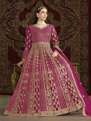 Pink All Over Embroidered Net Wedding Anarkali Gown