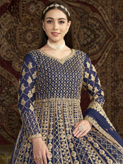 Royal Blue All Over Embroidered Net Wedding Anarkali Gown