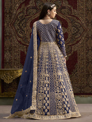 Royal Blue All Over Embroidered Net Wedding Anarkali Gown