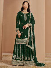 Green Festive Style Embroidered Palazzo Suit