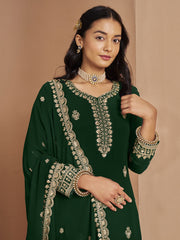 Green Festive Style Embroidered Palazzo Suit