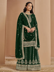 Green Festive Style Embroidered Palazzo Suit