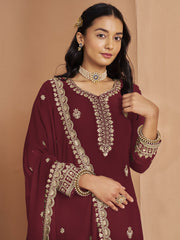 Maroon Festive Style Embroidered Palazzo Suit