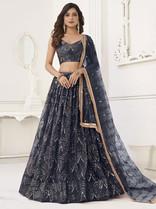 Black Stylish Wedding Wear Lehenga