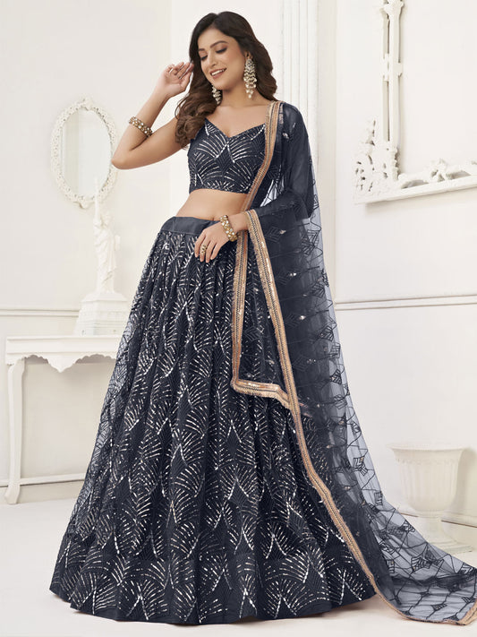 Black Stylish Wedding Wear Lehenga