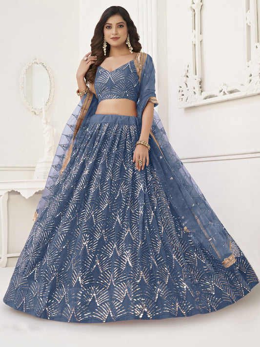 Sky Blue Trendy Embroidered Lehenga