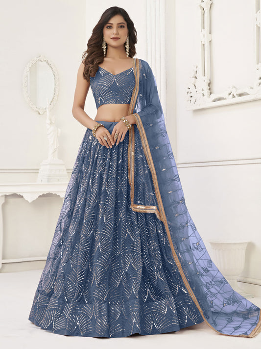 Sky Blue Trendy Embroidered Lehenga