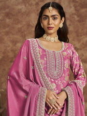 Baby Pink Dola Silk Jacquard Festive Salwar Kameez