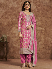 Baby Pink Dola Silk Jacquard Festive Salwar Kameez