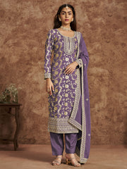 Purple Dola Silk Jacquard Festive Salwar Kameez