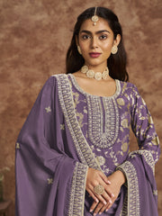 Purple Dola Silk Jacquard Festive Salwar Kameez