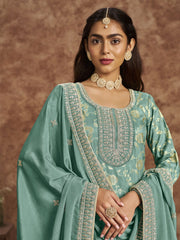 Mint Blue Dola Silk Jacquard Festive Salwar Kameez