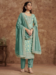 Mint Blue Dola Silk Jacquard Festive Salwar Kameez