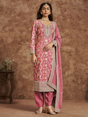 Pink Dola Silk Jacquard Festive Salwar Kameez