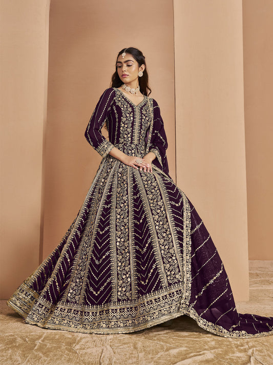 Wine Georgette Wedding Anarkali Suit