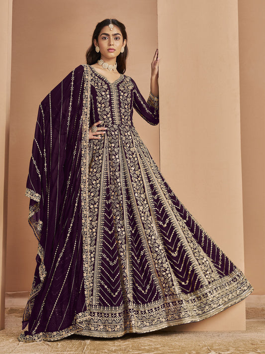 Wine Georgette Wedding Anarkali Suit