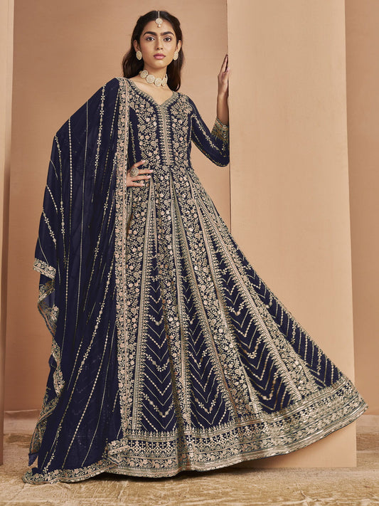 Blue Georgette Wedding Anarkali Suit