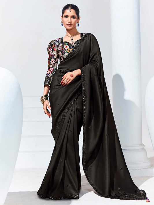 Black Color Organza Tissue Silk Saree With Blouse