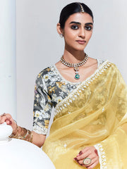 Light Yellow Organza Tissue Silk Saree With Blouse