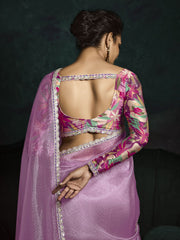 Gorgeous Pink Zari Embroidered Tissue Silk Saree With Blouse