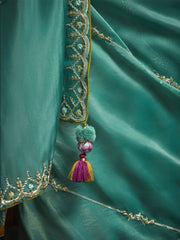 Beautiful Teal Green Embroidered Tissue Silk Festival Wear Saree