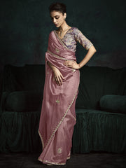 Enchanting Pink Tissue Silk Engagement Wear Saree With Blouse