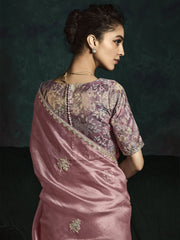 Enchanting Pink Tissue Silk Engagement Wear Saree With Blouse