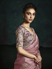 Enchanting Pink Tissue Silk Engagement Wear Saree With Blouse