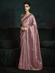 Enchanting Pink Tissue Silk Engagement Wear Saree With Blouse