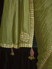 Glamorous Olive Green Tissue Silk Festival Wear Saree With Blouse