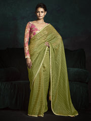 Glamorous Olive Green Tissue Silk Festival Wear Saree With Blouse