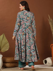 Green Paisley Printed Empire Gotta Patti Kurta With Palazzo