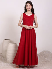 Girls Sequinned Embellished Ethnic Maxi Dress