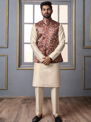 Maroon woven-design Nehru jacket