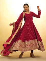 Red Georgette Ready-To-Wear Salwar Suit With Dupatta