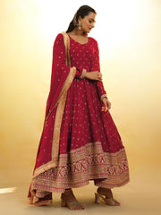 Red Georgette Ready-To-Wear Salwar Suit With Dupatta