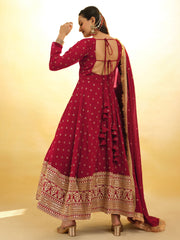 Red Georgette Ready-To-Wear Salwar Suit With Dupatta