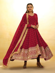 Red Georgette Ready-To-Wear Salwar Suit With Dupatta