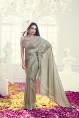 Malaika Arora Embellished Mirror Work Satin Saree